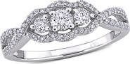 DELMAR Diamond 3-Stone Halo Engagement Ring - 0.5ct.