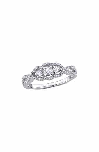 DELMAR Diamond 3-Stone Halo Engagement Ring - 0.5ct.