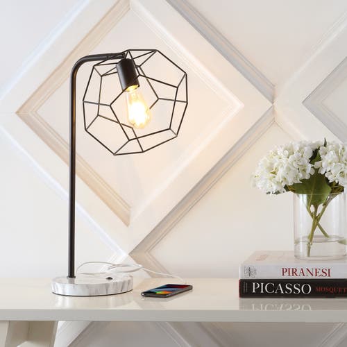 Jonathan Y Penta 23.5" Industrial Farmhouse Head-adjustable Iron Led Task Lamp With Usb Charging Por In Black