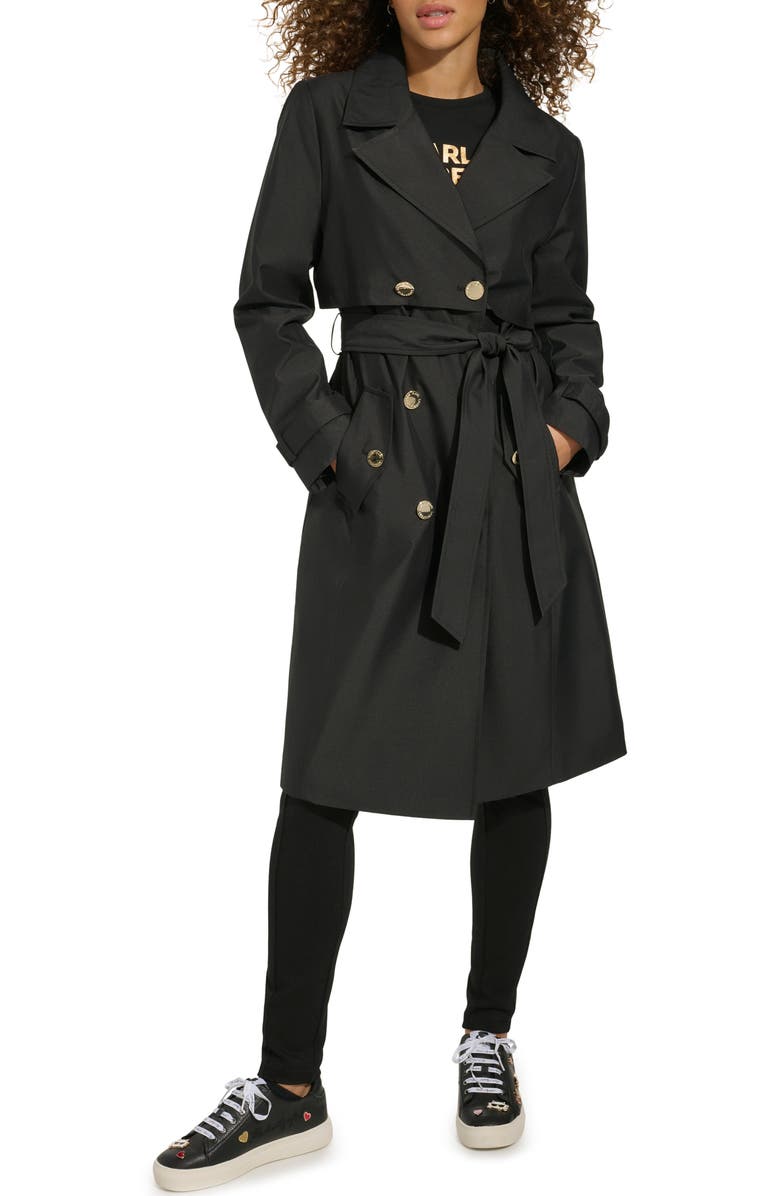 KARL LAGERFELD PARIS Double Breasted Water Repellent Trench Coat, Main, color, 
