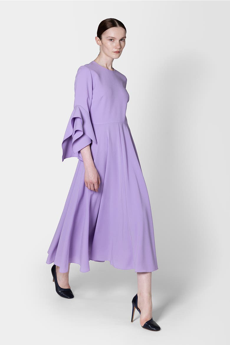 Ayres Crepe Sleeved Midi Dress, Alternate, color, Heather