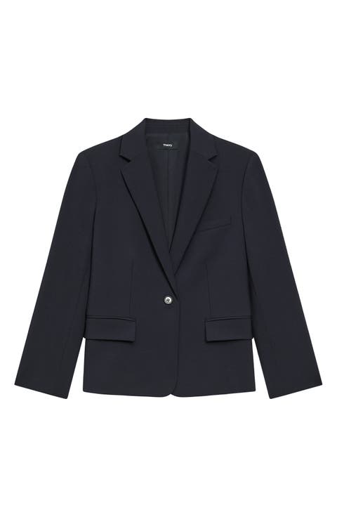 Slim Fit Stretch Wool One Button Blazer