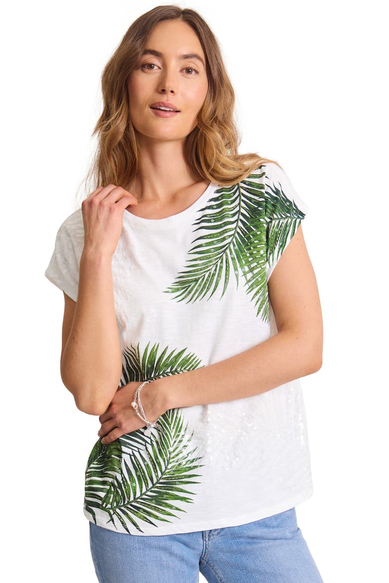 Leaf of Luxury Sequin Embellished Organic Cotton Graphic T-Shirt, Alternate, color, WHITE