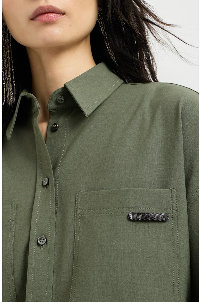 Tropical luxury wool shirt with shiny tab, Alternate, color, Green