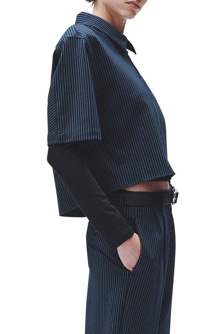 Stripe Ponte Zip-Up Top, Alternate, color, NAVY STRIPE