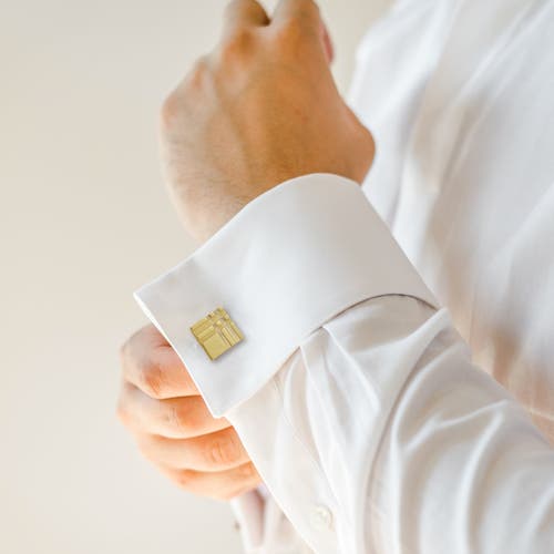 Link Up Rhodium Plated Etched Tartan Plaid Square Cufflinks In Gold