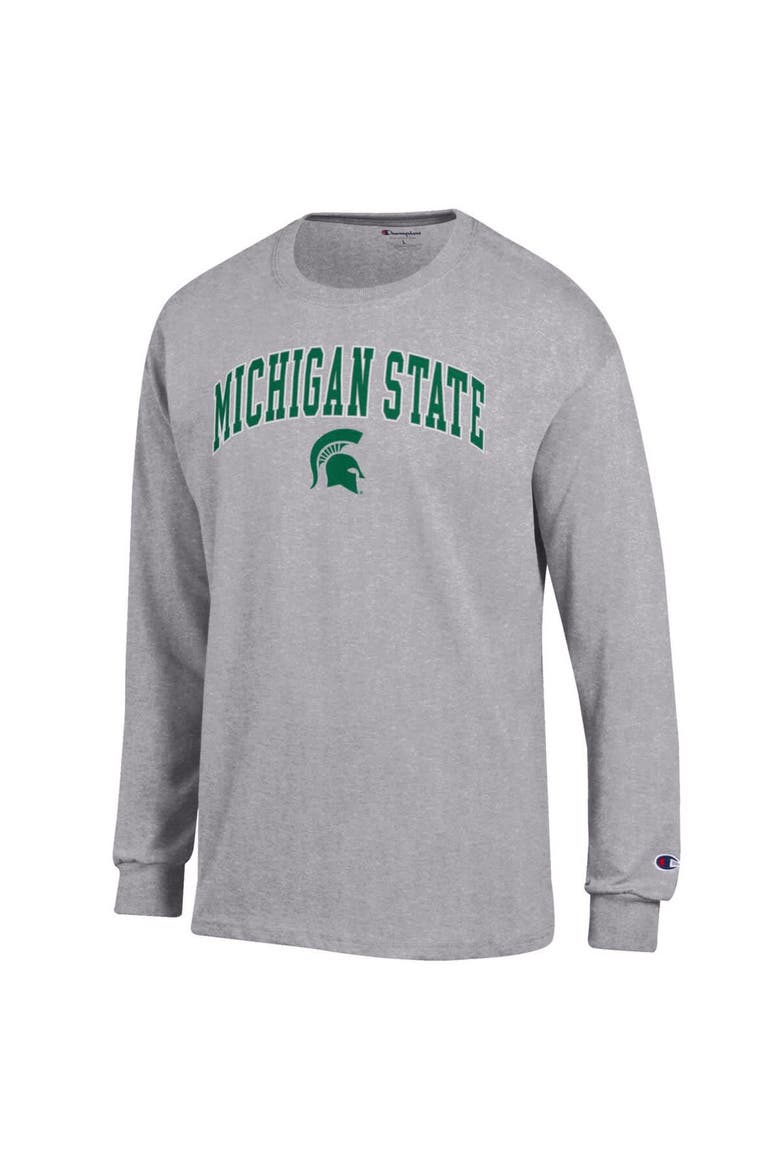 Men's Champion  Heather Gray Michigan State Spartans Arch Over Logo Long Sleeve T-Shirt, Alternate, color, Heather Gray