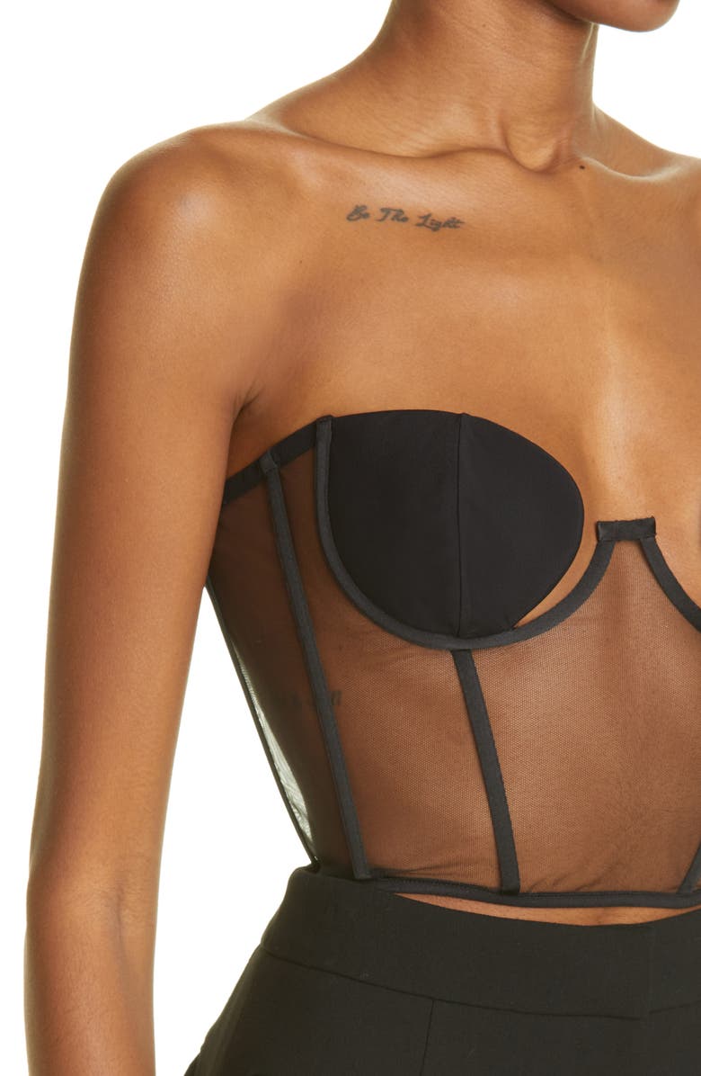Nensi Dojaka Strapless Crop Underwire Mesh Corset Top, Alternate, color,
