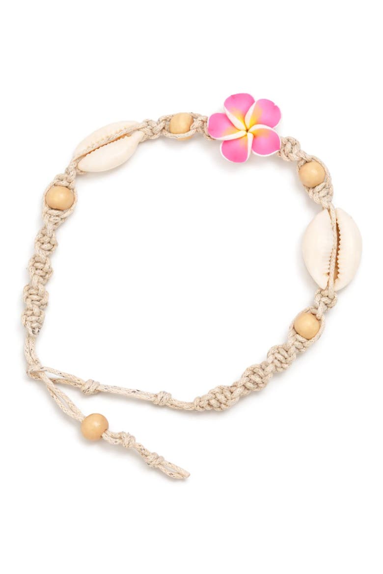 Shell Beaded Flower Anklet, Main, color, PINK