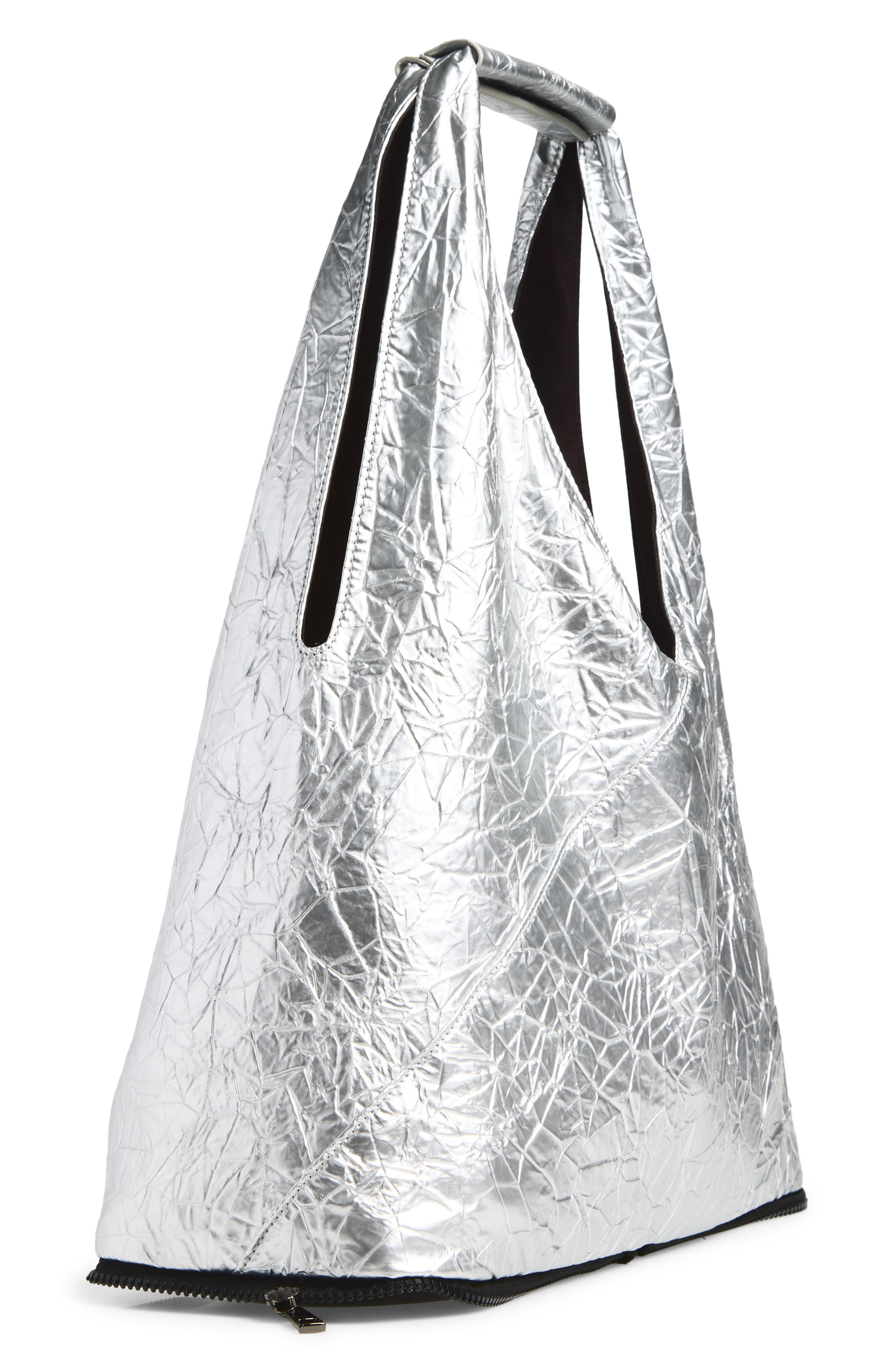 Japanese Zip Around Faux Leather Tote, Alternate, color, BLACK/ SILVER