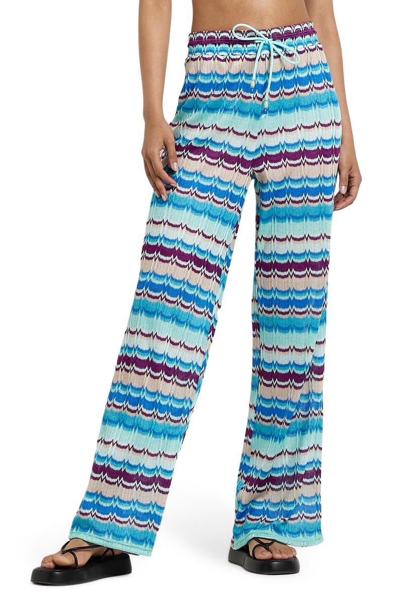 River Island Zigzag Knit Wide Leg Beach Trousers, Main, color, 