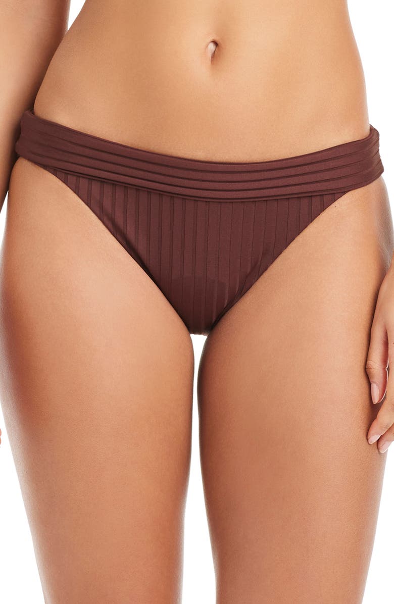 Sanctuary Banded Rib Hipster Bikini Bottoms, Main, color, Espresso