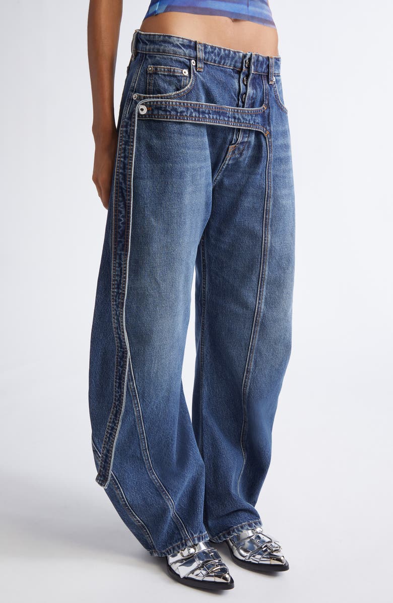Jean Paul Gaultier Strap Detail Wide Leg Jeans, Alternate, color, Vintage Blue