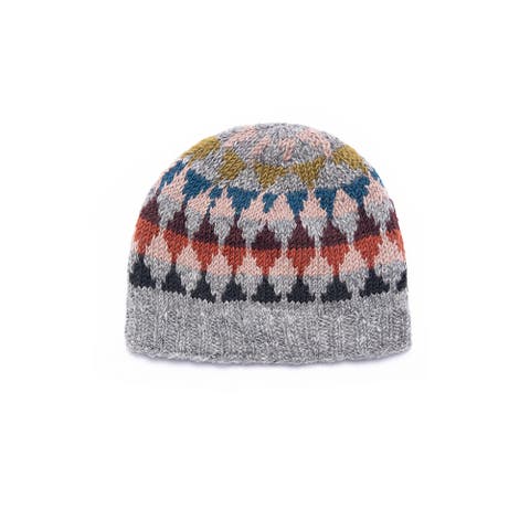 Womens Artisan Hand-Knit Jaya Harlequin Wool Beanie Hat