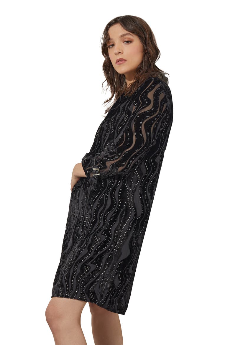 Beaded Velvet Burnout Shift Dress, Alternate, color, BLACK