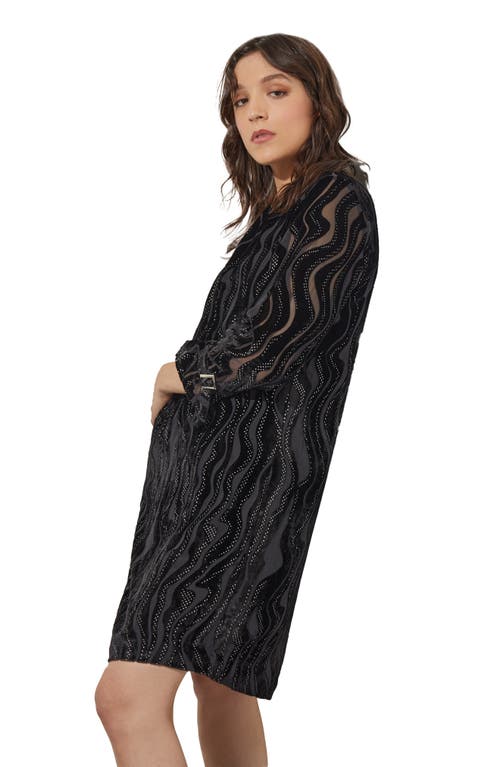 Ming Wang Beaded Velvet Burnout Shift Dress In Black