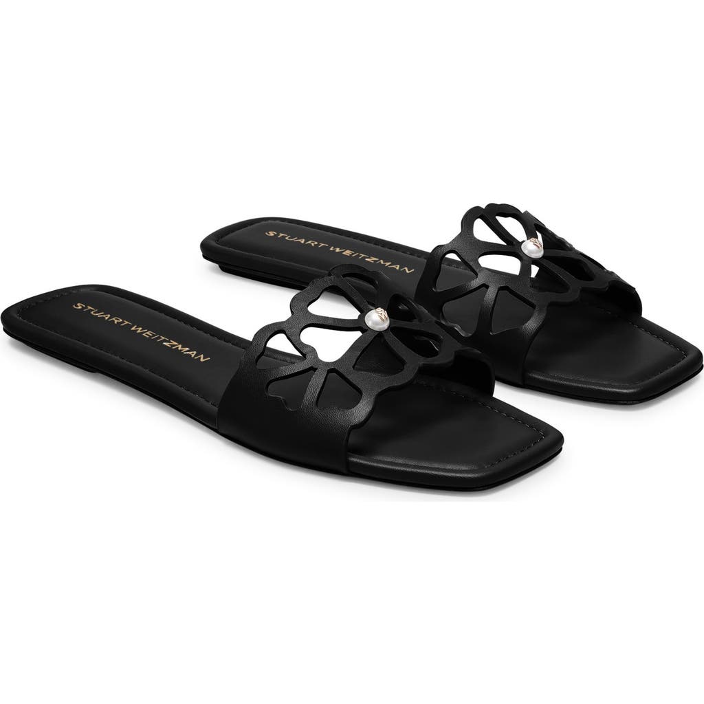 Stuart Weitzman Jasmine Leather Cutout Flat Slide Sandals