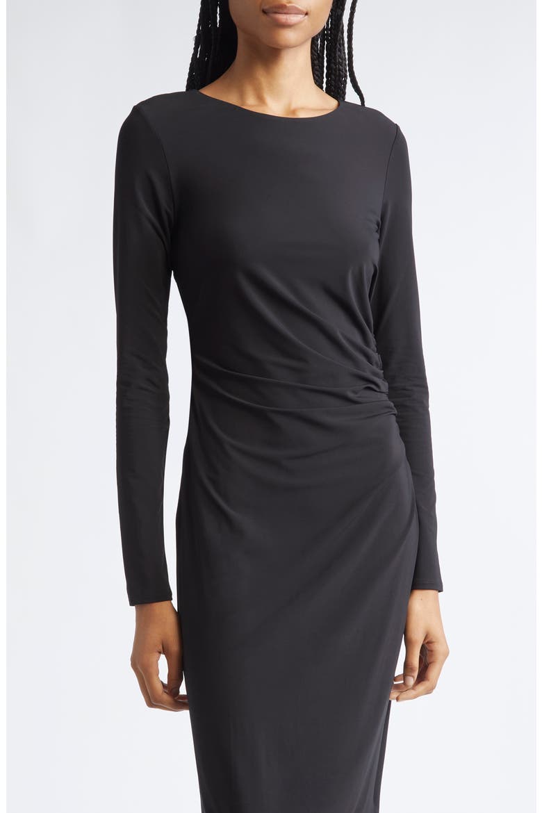 Long Sleeve Ruched Jersey Midi Dress, Alternate, color, BLACK