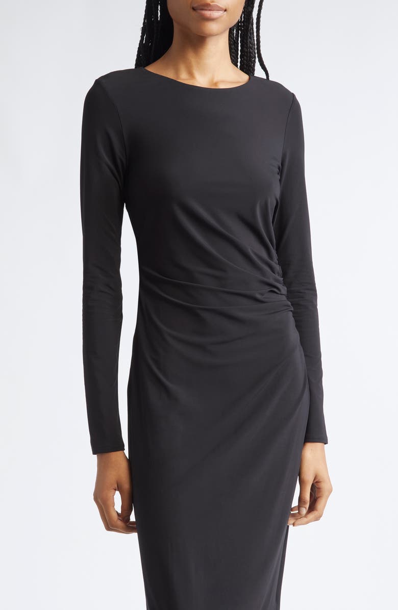 Max Mara Studio Long Sleeve Ruched Jersey Midi Dress, Alternate, color, Black