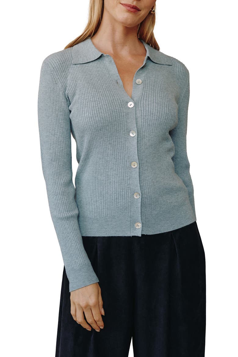 Collared Button-Up Rib Sweater, Main, color, HEATHER GREY