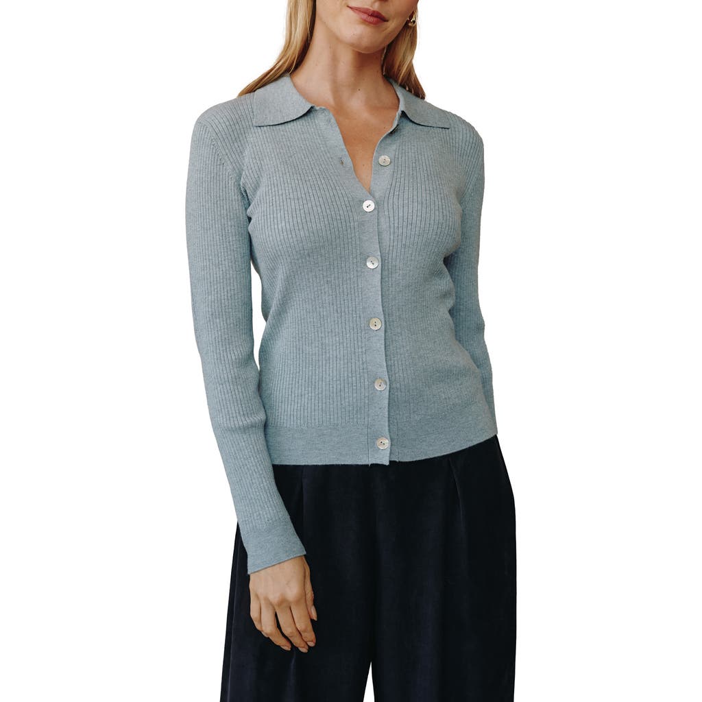 Bella Dahl Collared Button-up Rib Sweater In Blue