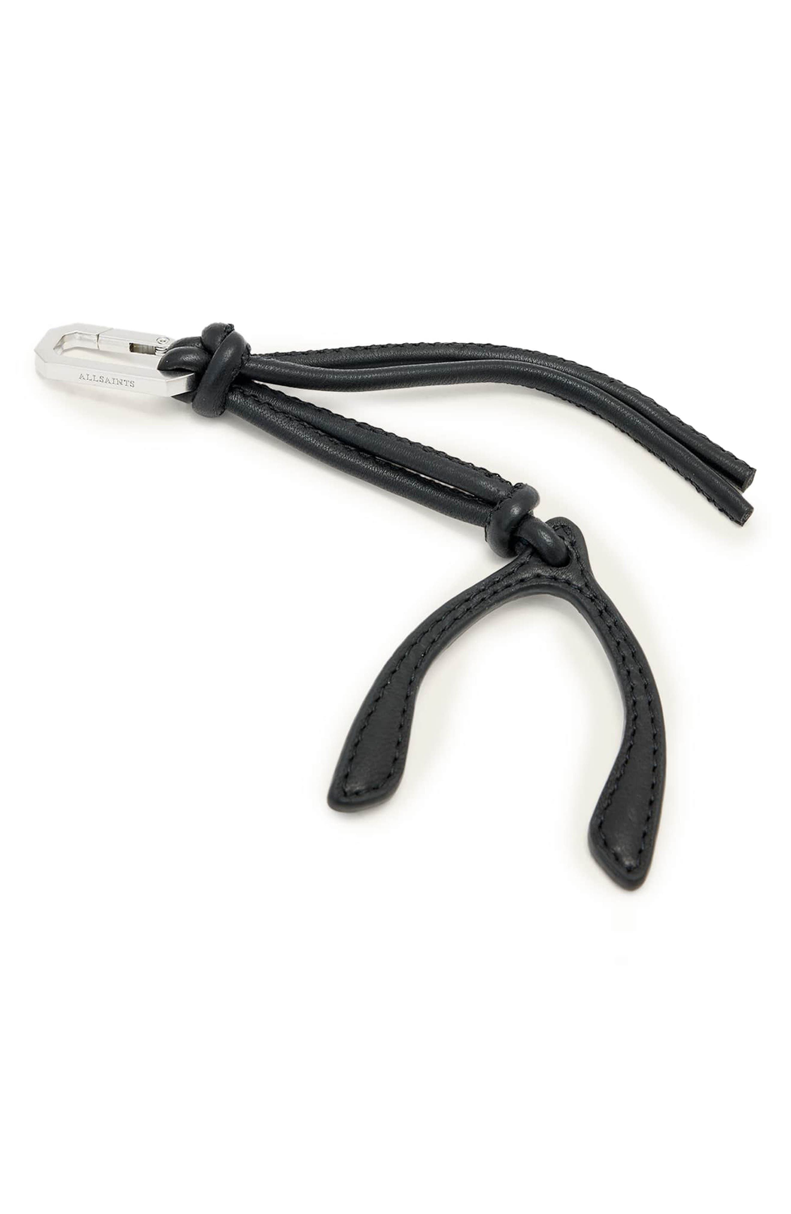 Leather Wisbone Key Ring, Alternate, color, BLACK