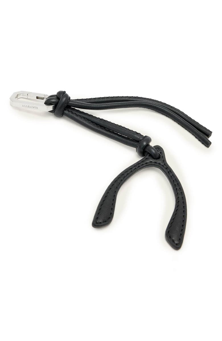 AllSaints Leather Wisbone Key Ring, Alternate, color, Black