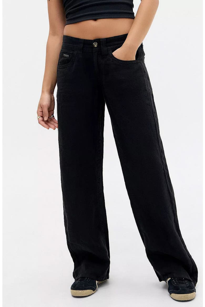 Kayla Linen & Cotton Five-Pocket Pants, Main, color, BLACK