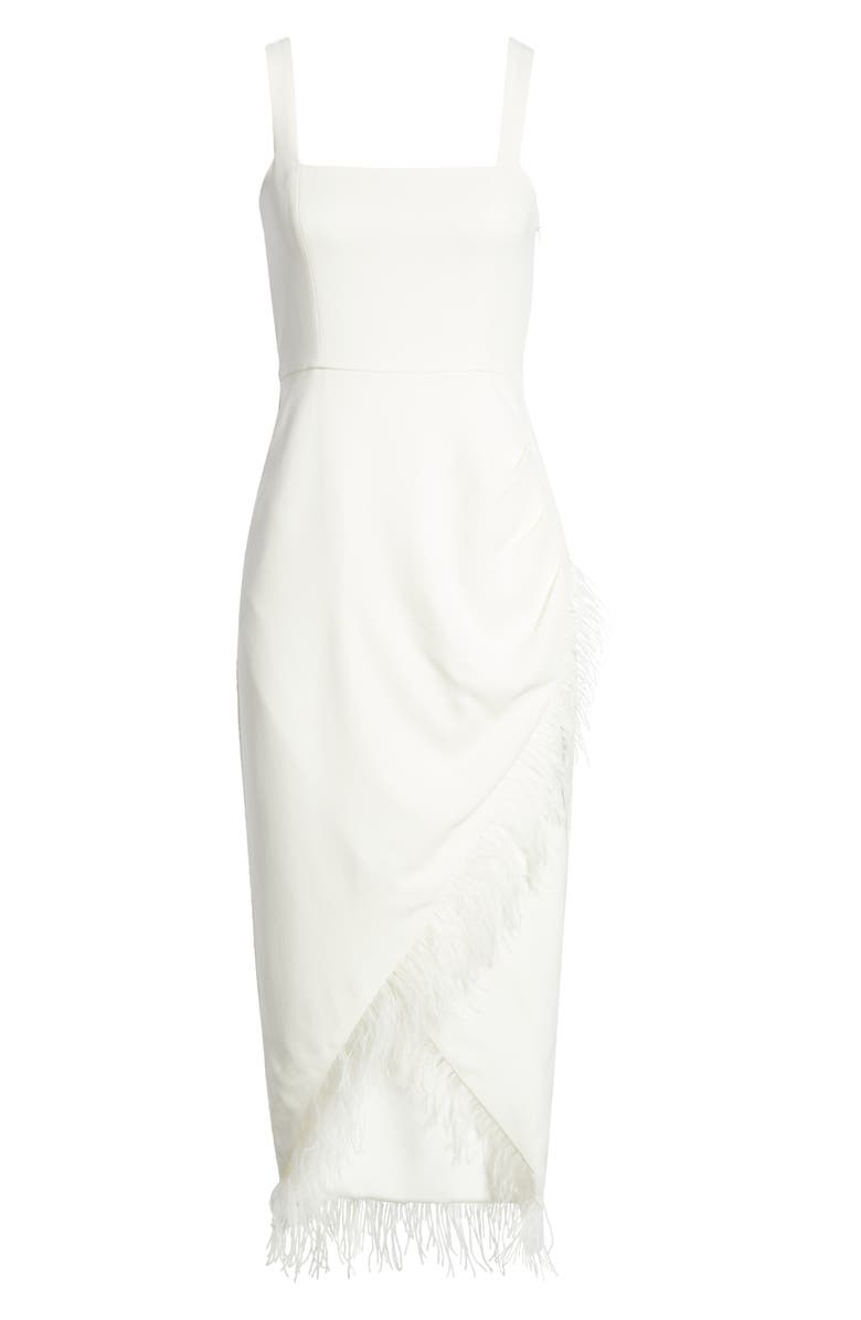Saylor Wedding White Faux Wrap Sheath Dress, Alternate, color, 