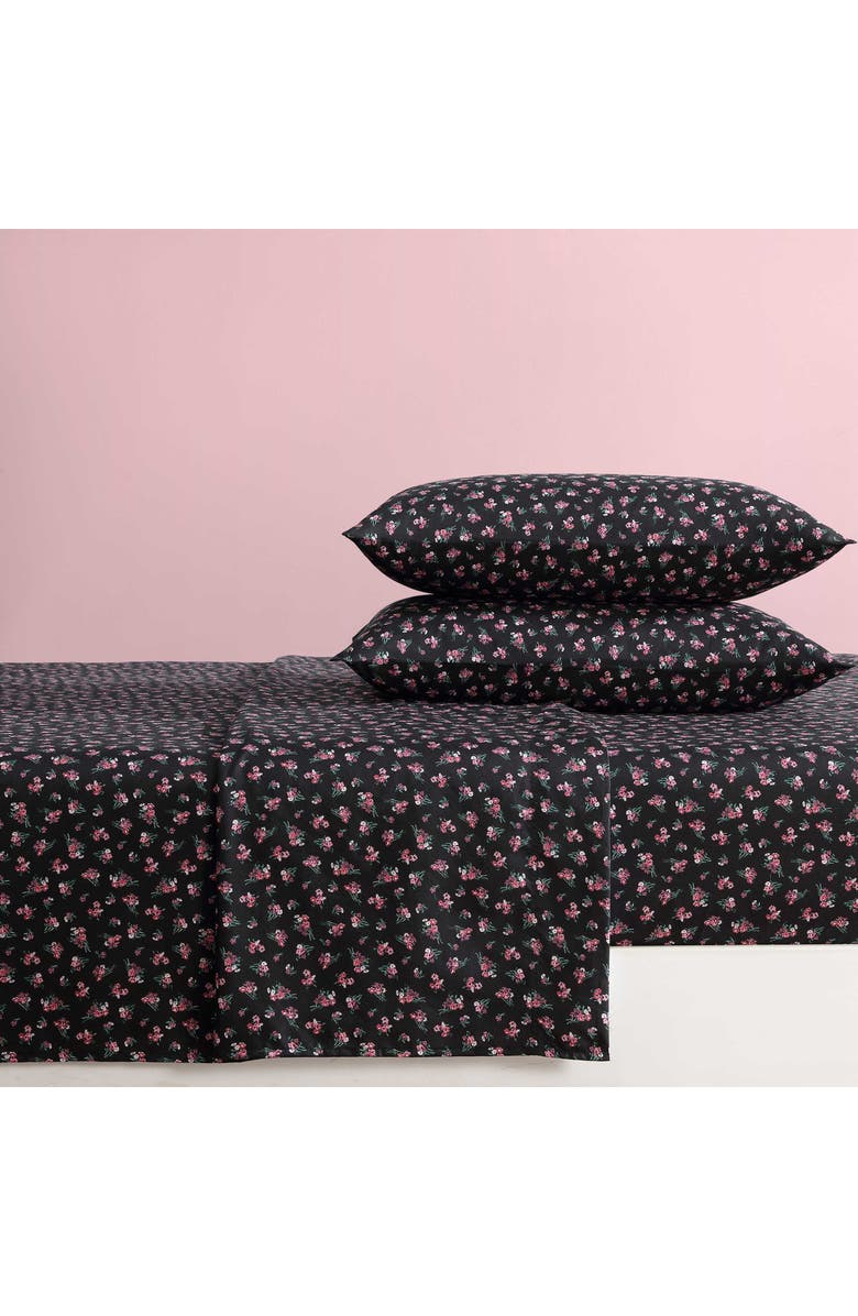 Betsey Johnson Bouquet Ditsy Sheet Set, Alternate, color, Black