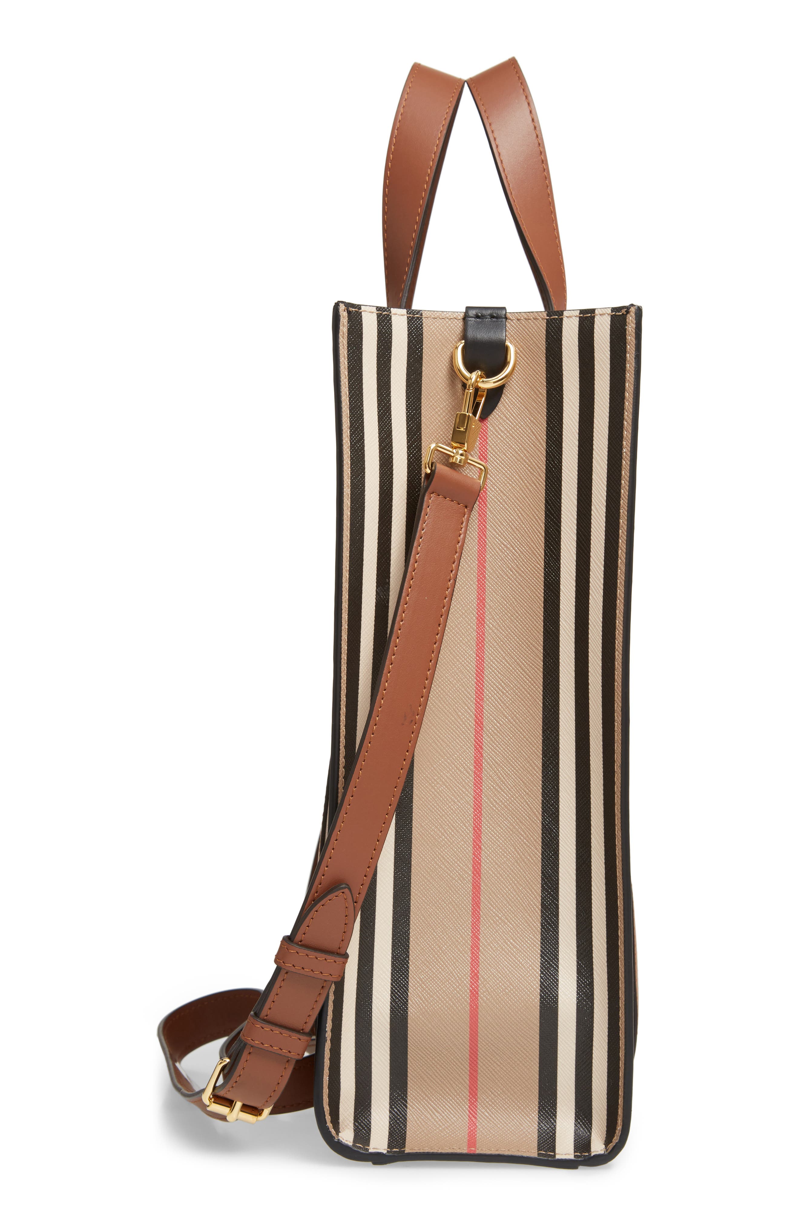 Burberry Small Icon Portrait Stripe E-Canvas Tote Bag, Alternate, color, 