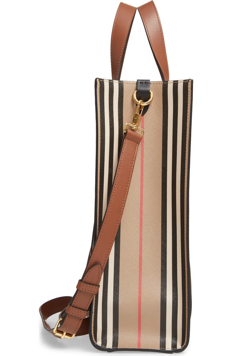 Burberry Small Icon Portrait Stripe E-Canvas Tote Bag, Alternate, color,