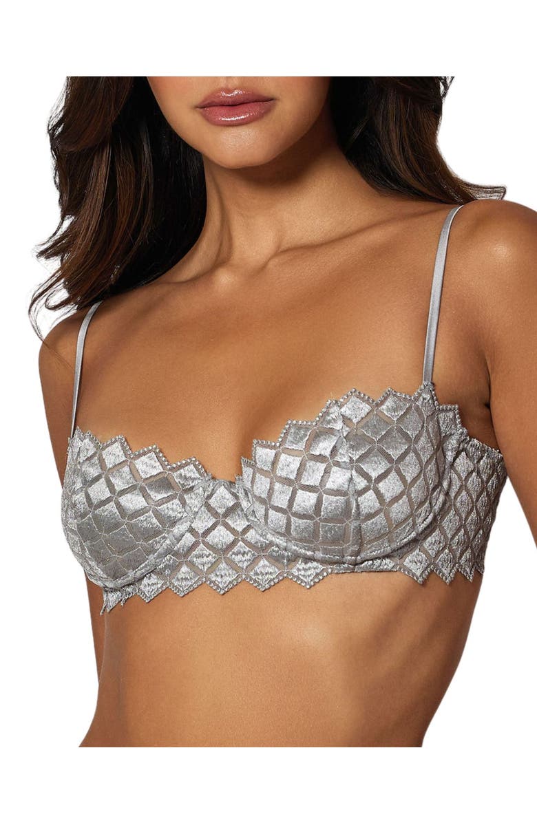 Kiki de Montparnasse Lamine Embroidery Balconette Bra, Main, color, Sterling