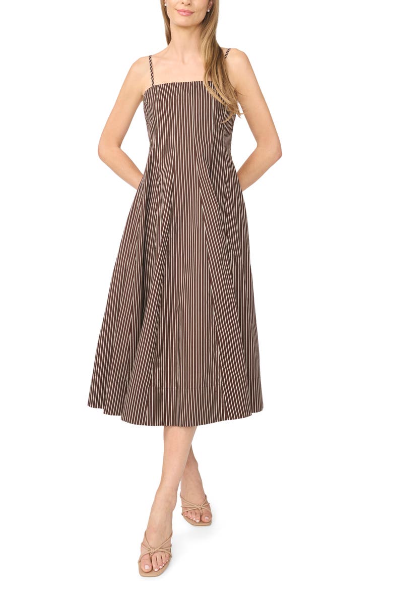 Stripe Fit & Flare Sundress, Main, color, CHICORY COFFEE