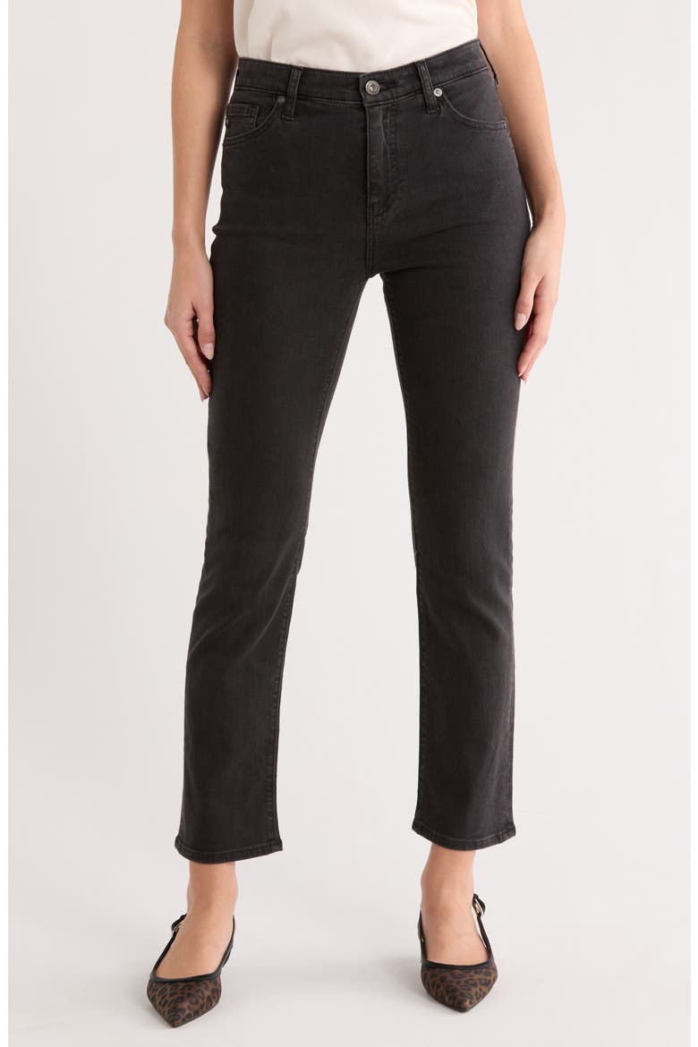 Mari Mid Rise Slim Straight Leg Jeans, Main, color, BLACK