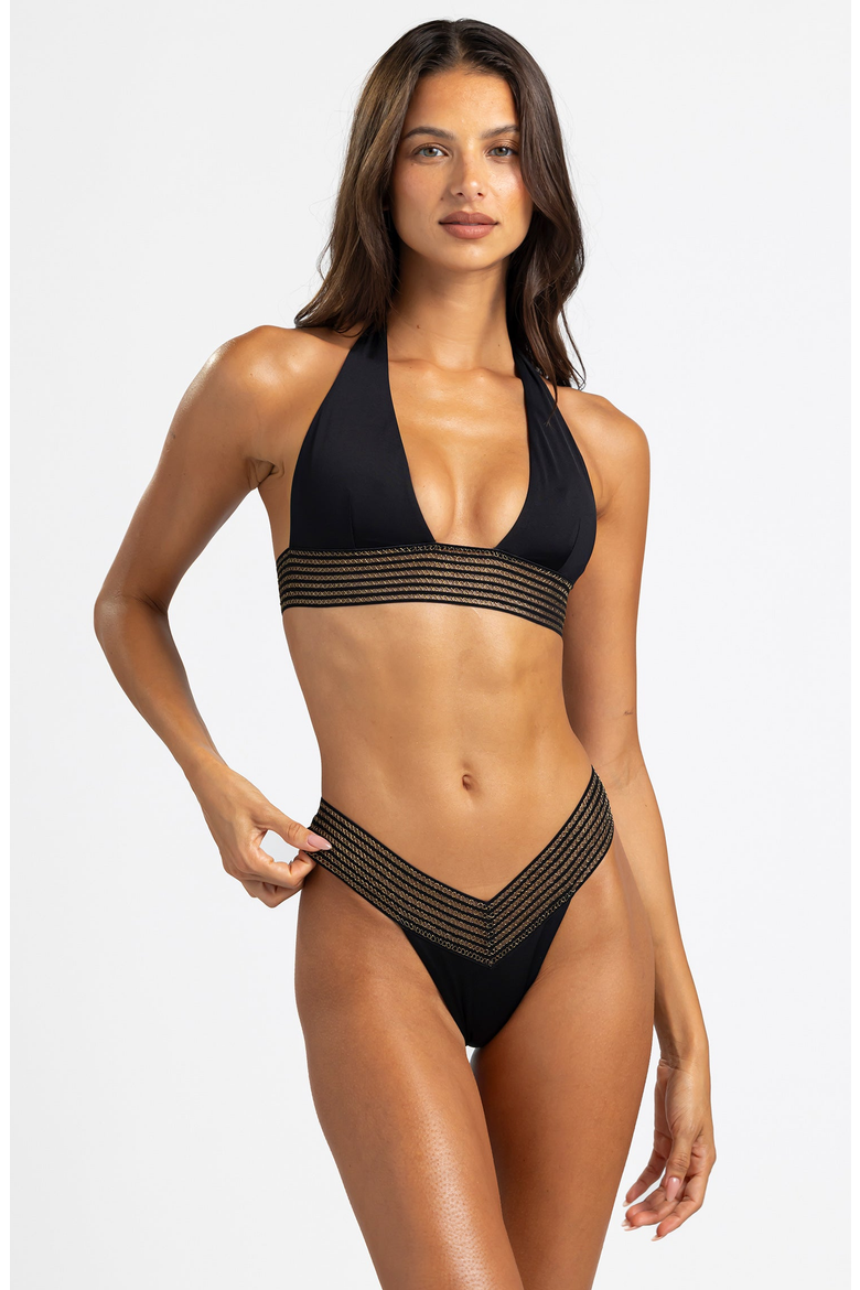 Addie Skimpy Bikini Bottom, Alternate, color, Black / Gold