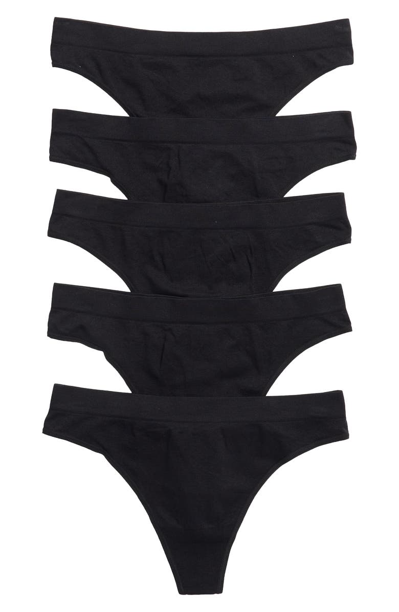 Nordstrom 5-Pack Everyday Seamless Thongs, Alternate, color, Black