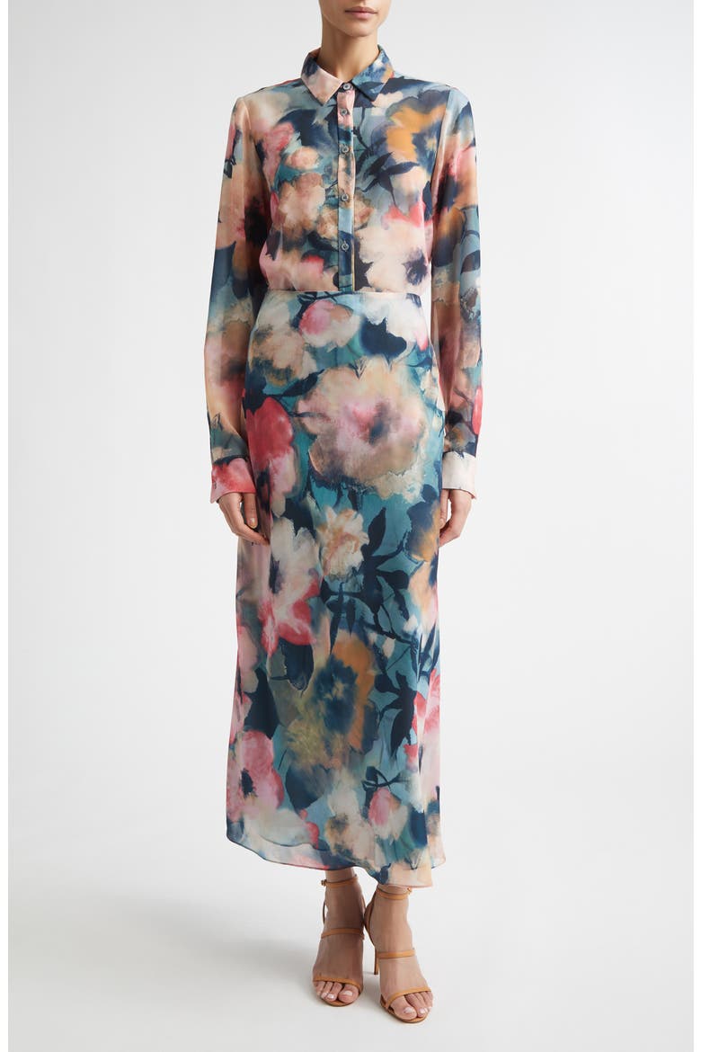 Abstract Floral Chiffon Button-Up Shirt, Alternate, color, MIST MULTI