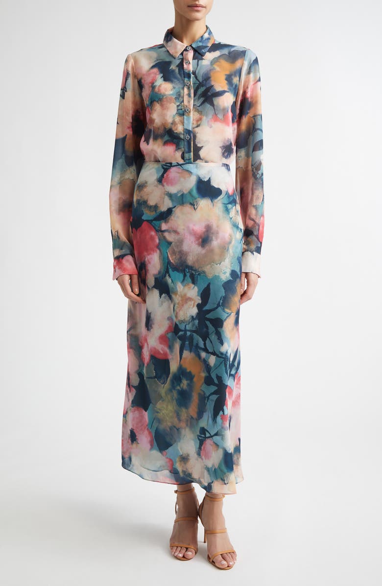 Lela Rose Abstract Floral Chiffon Button-Up Shirt, Alternate, color, Mist Multi