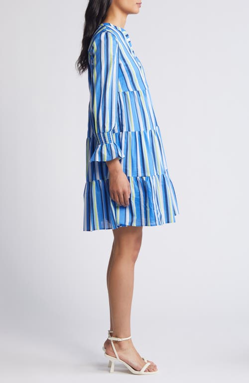 Shop Eliza J Float Tiered Three-quarter Sleeve Dress In Blue