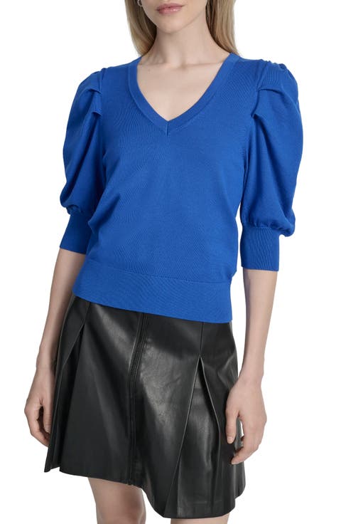 Puff Sleeve V-Neck Sweater