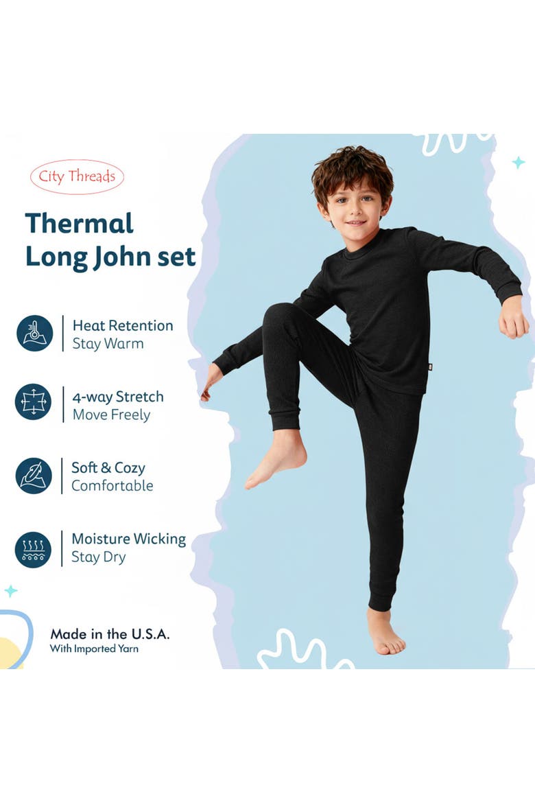 Boys Soft & Cozy Thermal Long Johns 2-Piece Set, Alternate, color, Black