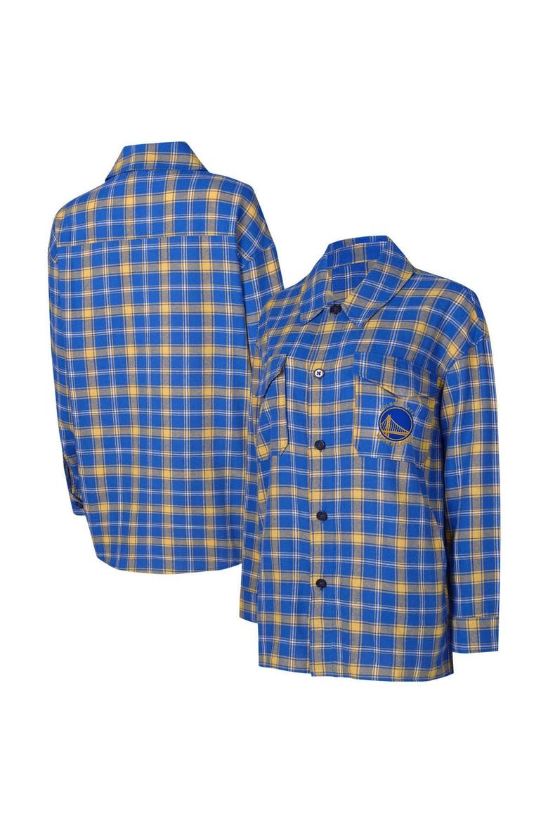 Women's College Concepts Blue/Gold Golden State Warriors Boyfriend Button-Up Nightshirt, Main, color, Blue