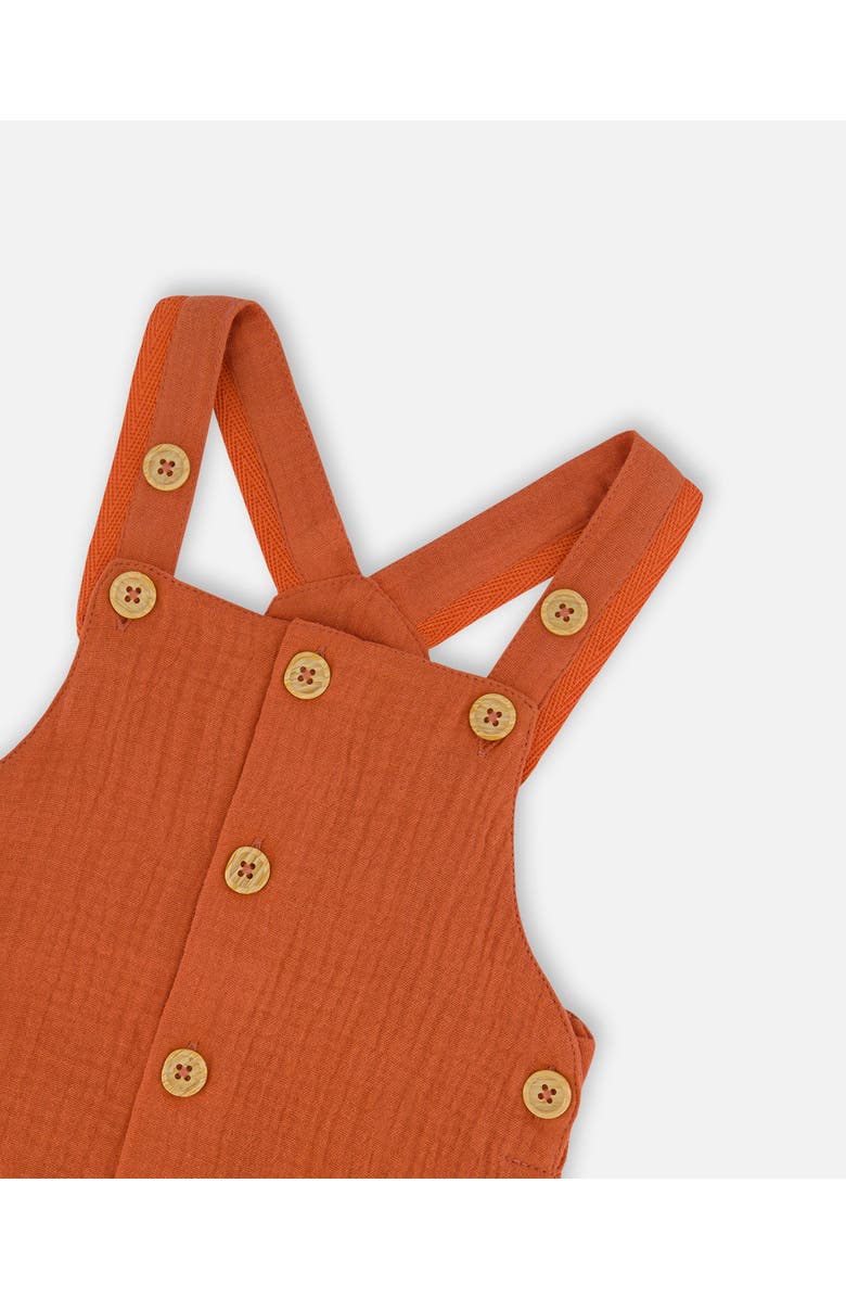 Deux par Deux Baby Boy's Printed Organic Cotton Bodysuit And Muslin Shortall Set Terracotta And Small Boats, Alternate, color, 