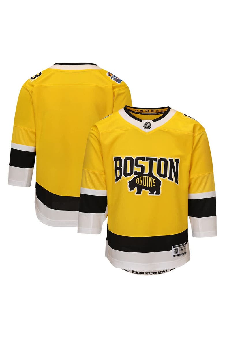 Youth Outerstuff  Gold Boston Bruins 2026 Stadium Series Premier Jersey, Main, color, Gold