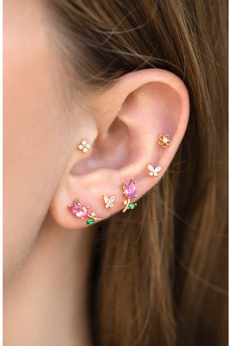 Teeny Tiny Flower Stud Earrings, Alternate, color, GOLD