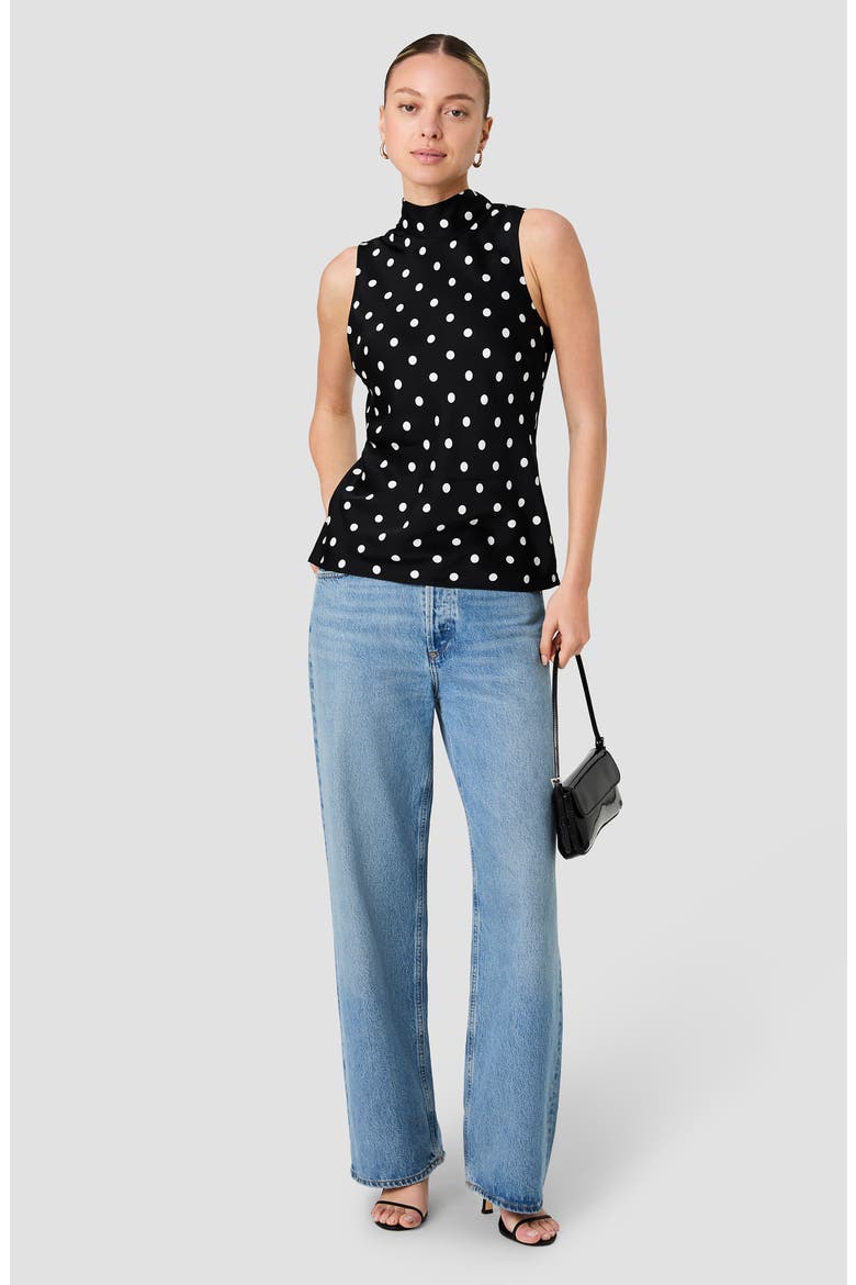 Ennis Polka Dot Satin Mock Neck Top, Alternate, color, BLACK/ WHITE