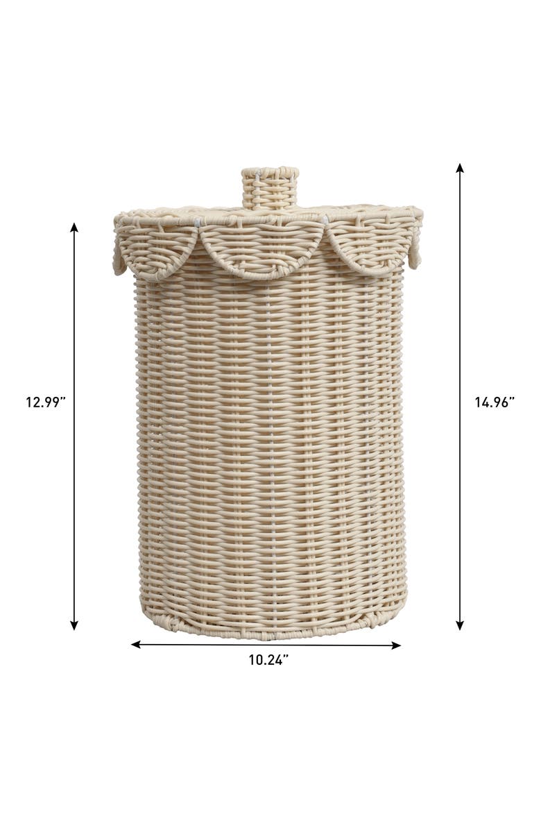 HAPPIMESS Fern Resin 2.9-Gallon Cylinder Wicker Watebasket with Scalloped Lid, Alternate, color, White