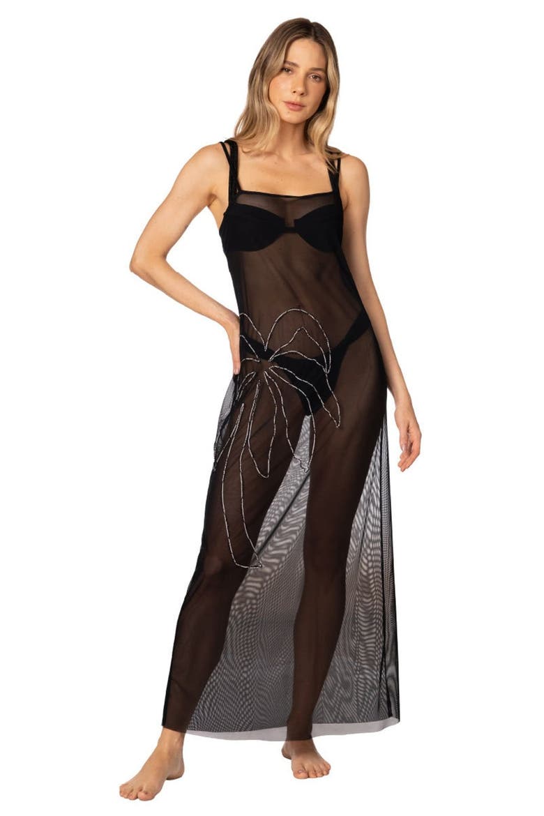 Ancestral Lines Gio Sheer Palm Beach Dress, Main, color, BLACK