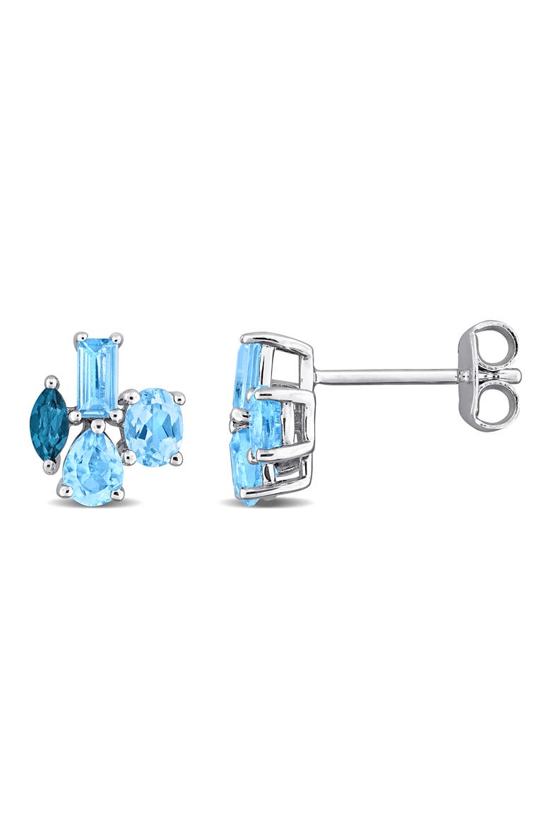 Sterling Silver Swiss and London Blue Topaz Cluster Stud Earrings, Main, color, BLUE